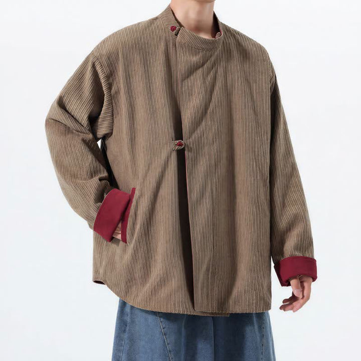 Buddha Stones Lässige Herrenjacke im Tang-Stil mit Stehkragen, wendbar und mit Tasche, aus einfarbigem Cord, ideal für Herbst und Winter. - image 19