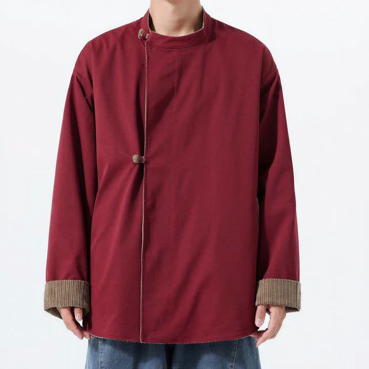 Buddha Stones Lässige Herrenjacke im Tang-Stil mit Stehkragen, wendbar und mit Tasche, aus einfarbigem Cord, ideal für Herbst und Winter. - image 22