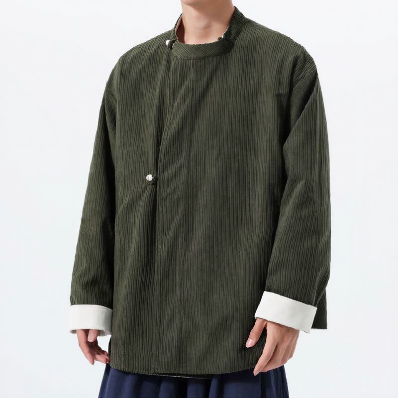 Buddha Stones Lässige Herrenjacke im Tang-Stil mit Stehkragen, wendbar und mit Tasche, aus einfarbigem Cord, ideal für Herbst und Winter. - image 3
