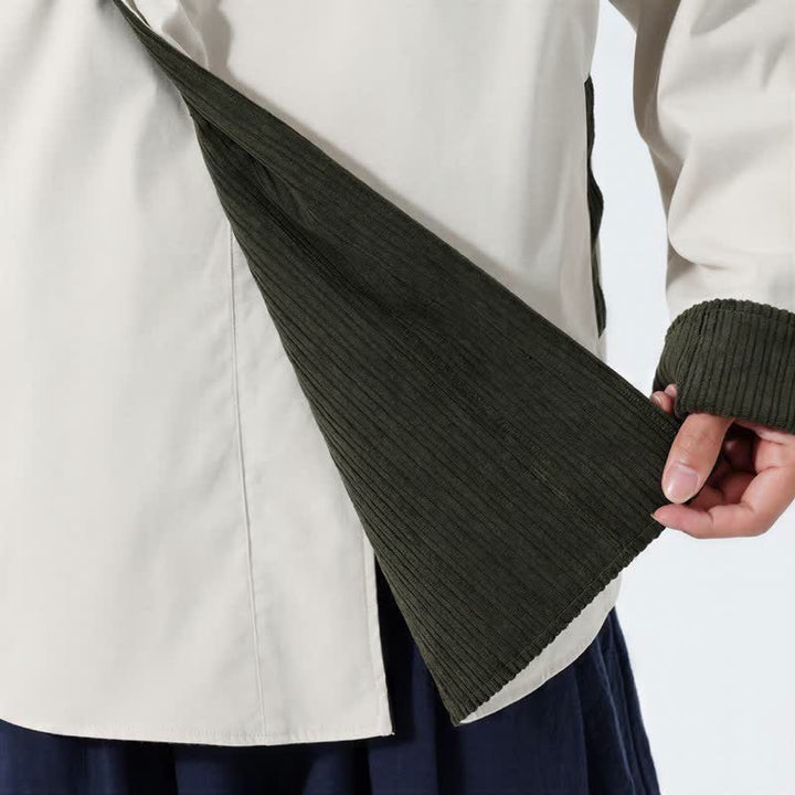Buddha Stones Lässige Herrenjacke im Tang-Stil mit Stehkragen, wendbar und mit Tasche, aus einfarbigem Cord, ideal für Herbst und Winter. - image 9