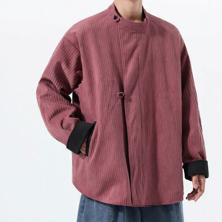 Buddha Stones Lässige Herrenjacke im Tang-Stil mit Stehkragen, wendbar und mit Tasche, aus einfarbigem Cord, ideal für Herbst und Winter. - image 13