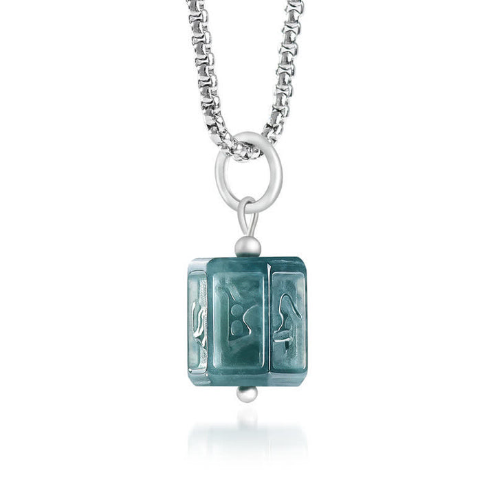 Buddha Stones Jade Om Mani Padme Hum Weisheits-Quadrat-Anhänger-Halskette - image 2