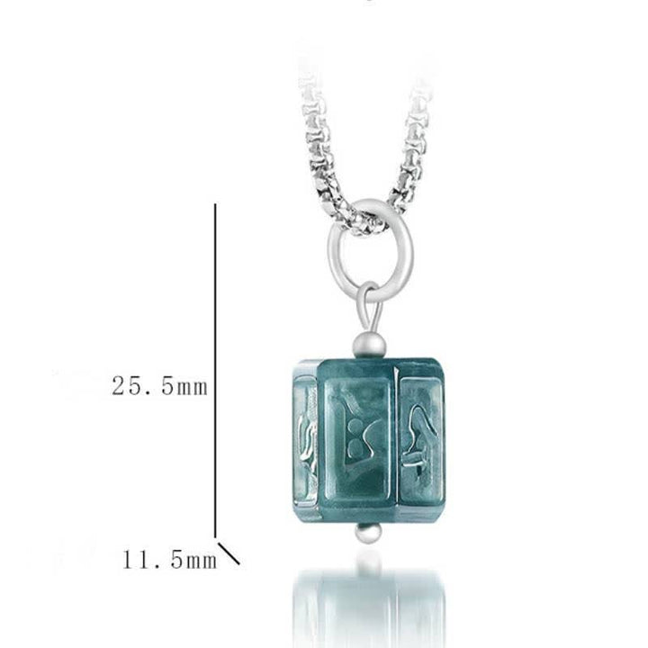 Buddha Stones Jade Om Mani Padme Hum Weisheits-Quadrat-Anhänger-Halskette - image 8