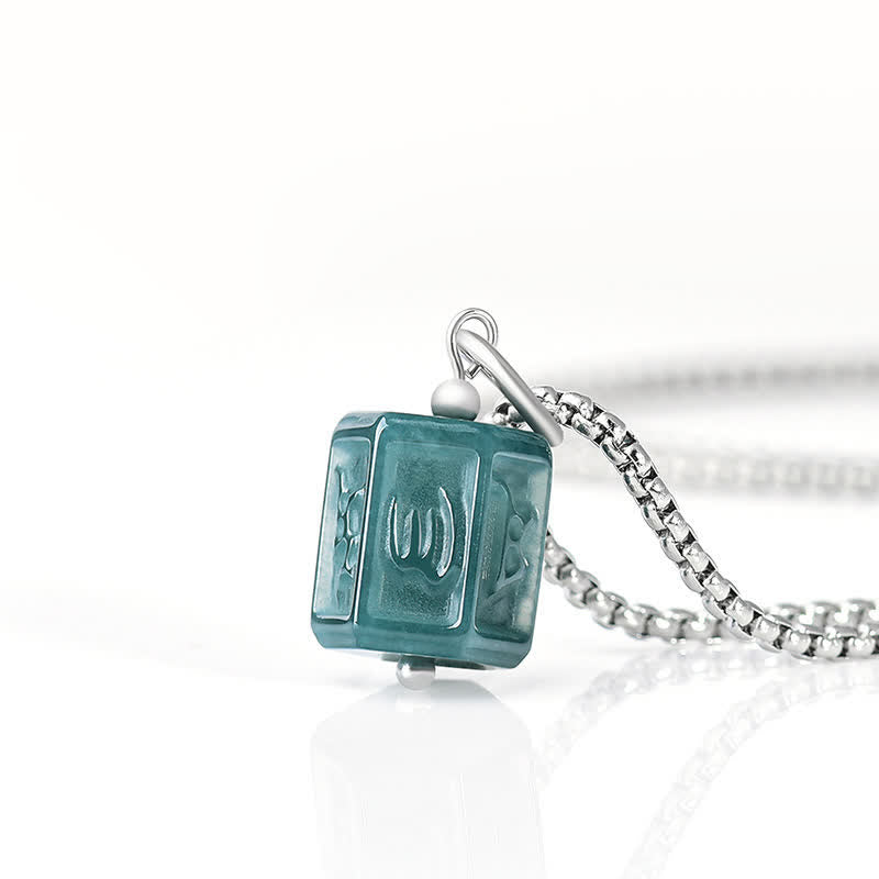 Buddha Stones Jade Om Mani Padme Hum Weisheits-Quadrat-Anhänger-Halskette - Om Mani Padme Hum (Liebe ♥ Weisheit) - Titanstahlkette - image 0