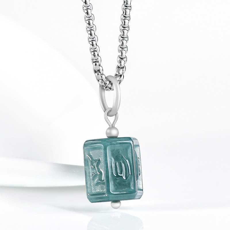 Buddha Stones Jade Om Mani Padme Hum Weisheits-Quadrat-Anhänger-Halskette - image 1