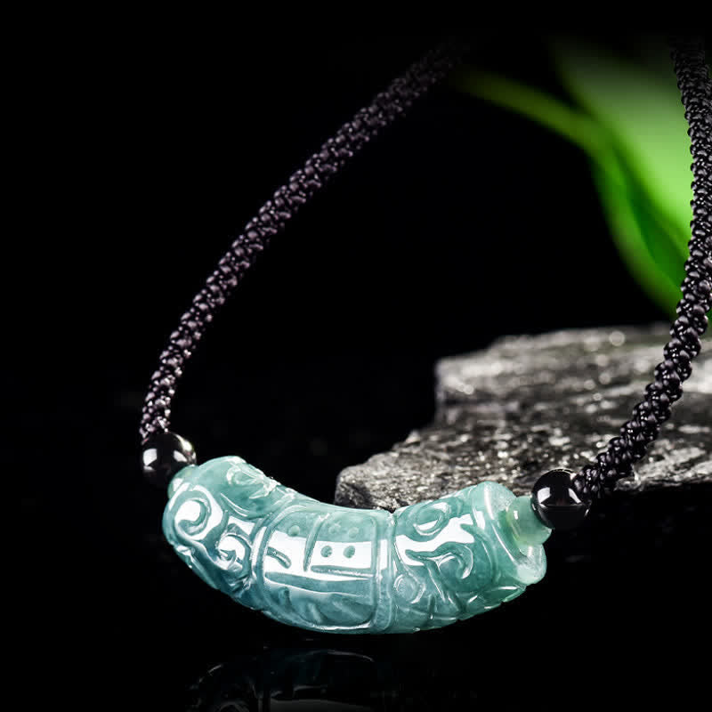 Buddha Stones Jade Fu-Charakter-Gravur, gebogener Stab, Glücks- und Segenskette - image 1
