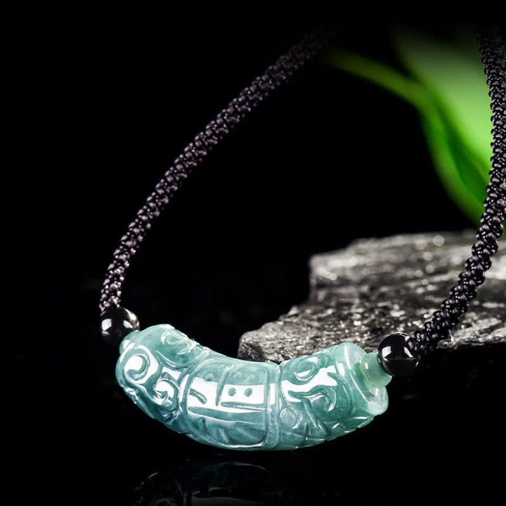 Buddha Stones Jade Fu-Charakter-Gravur, gebogener Stab, Glücks- und Segenskette - image 1