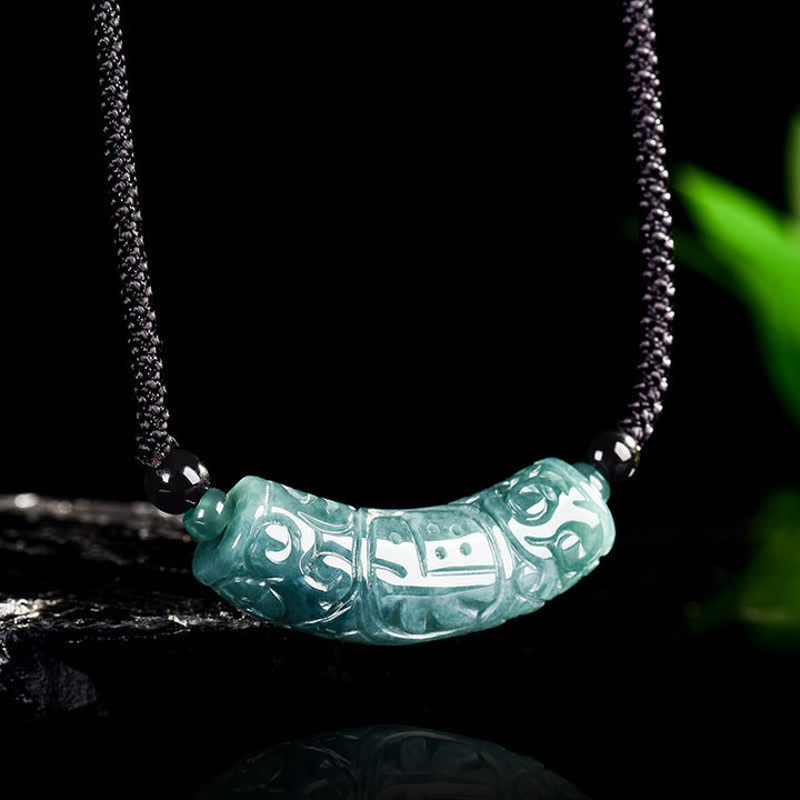 Buddha Stones Jade Fu-Charakter-Gravur, gebogener Stab, Glücks- und Segenskette - image 2