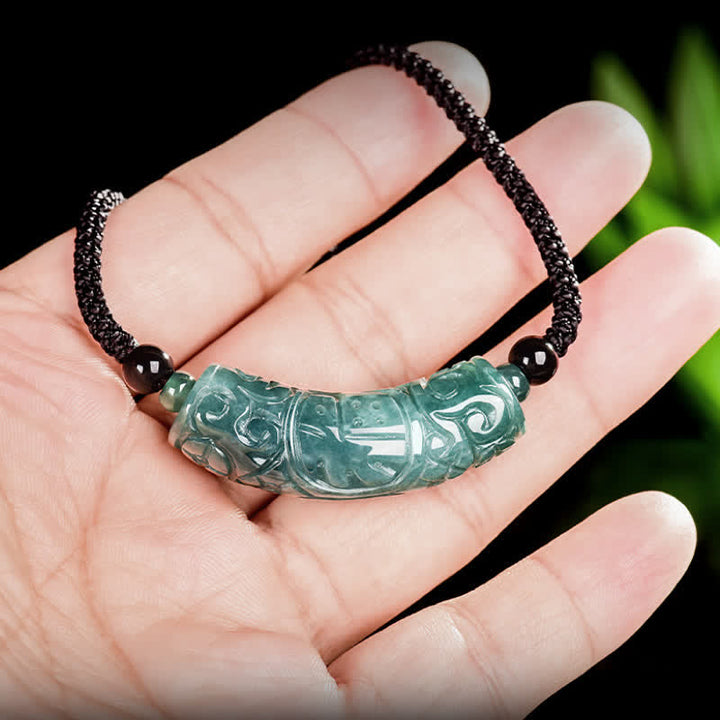 Buddha Stones Jade Fu-Charakter-Gravur, gebogener Stab, Glücks- und Segenskette - image 4