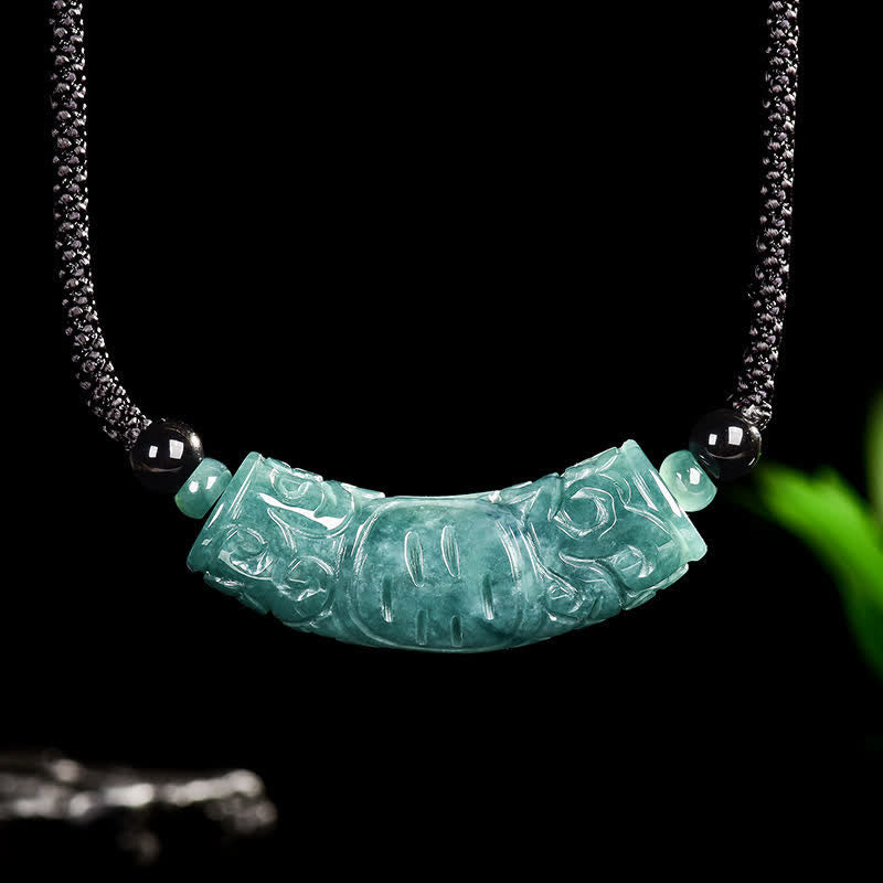 Buddha Stones Jade Fu-Charakter-Gravur, gebogener Stab, Glücks- und Segenskette - image 3