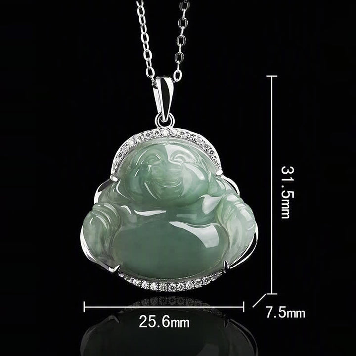 Buddha Stones Halskette mit Anhänger in Form eines lachenden Buddhas aus 925er Sterlingsilber mit grüner Jade-Einlage und Titanstahlkette - image 8