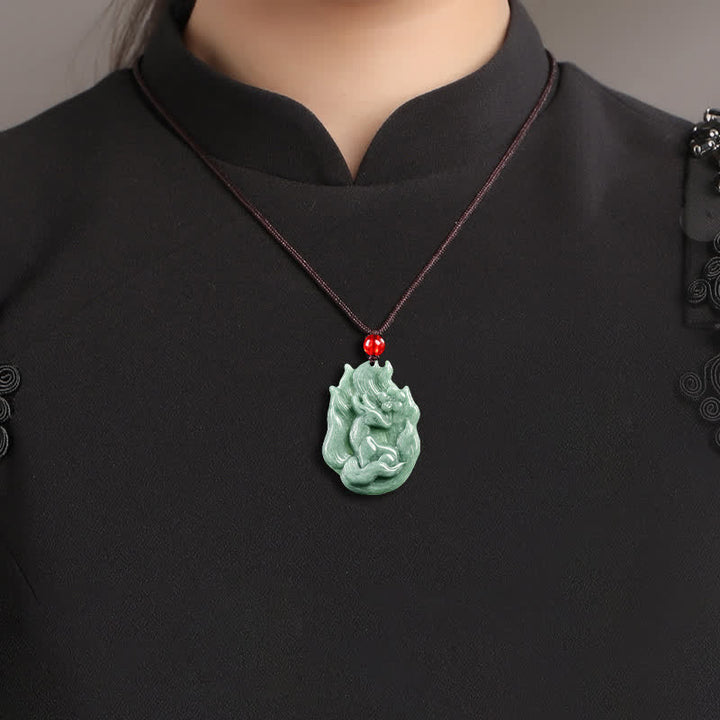 Buddha Stones Jade-Anhänger mit neunschwänzigem Fuchs-Relief als Glückssymbol - image 8