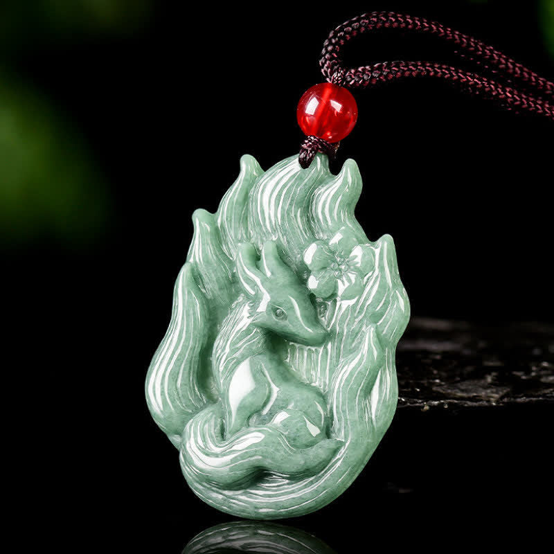 Buddha Stones Jade-Anhänger mit neunschwänzigem Fuchs-Relief als Glückssymbol - image 2