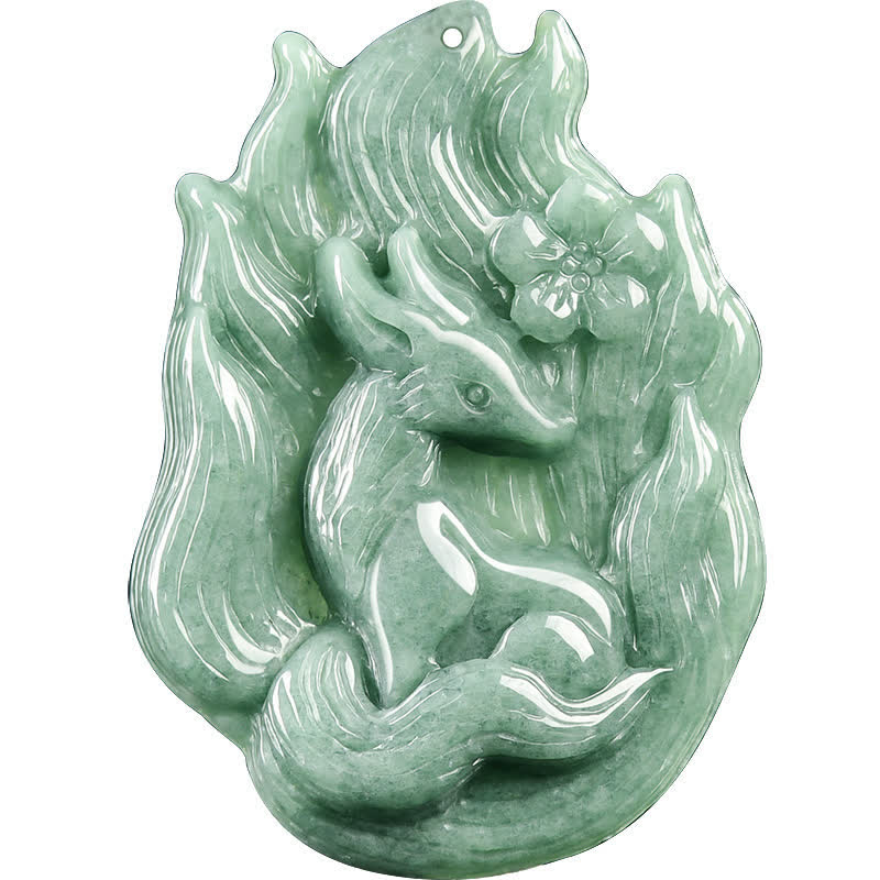 Buddha Stones Jade-Anhänger mit neunschwänzigem Fuchs-Relief als Glückssymbol - image 9