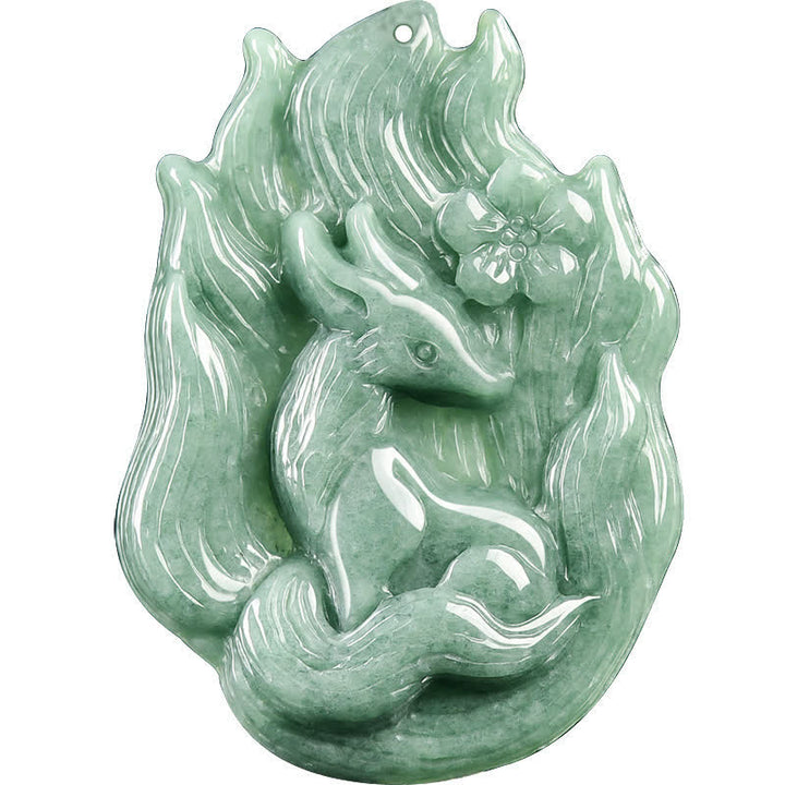 Buddha Stones Jade-Anhänger mit neunschwänzigem Fuchs-Relief als Glückssymbol - image 9