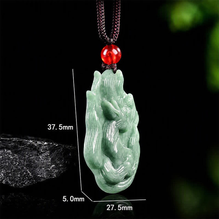 Buddha Stones Jade-Anhänger mit neunschwänzigem Fuchs-Relief als Glückssymbol - image 7