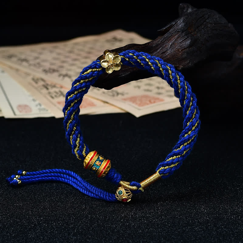 Buddha Stones Handgewebtes tibetisches Om Mani Padme Hum Blumenweisheits-Seilarmband - Dunkelblau - image 20