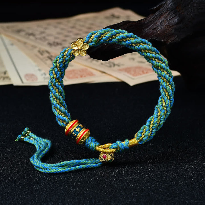 Buddha Stones Handgewebtes tibetisches Om Mani Padme Hum Blumenweisheits-Seilarmband - Himmelblau - image 21