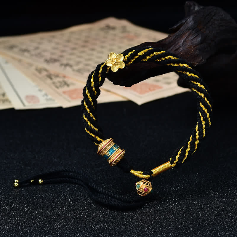 Buddha Stones Handgewebtes tibetisches Om Mani Padme Hum Blumenweisheits-Seilarmband - Schwarz - image 24