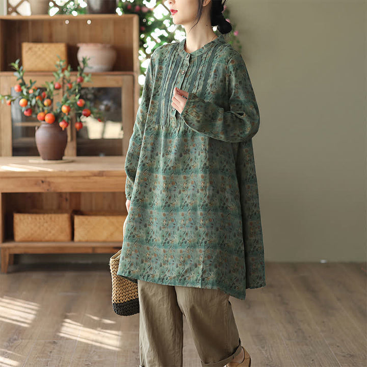 Buddha Stones Frühling/Herbst Retro Boho Kleid mit Knopfleiste, Streifenmuster, Blumenmuster, langen Ärmeln und Tasche für Damen - image 6