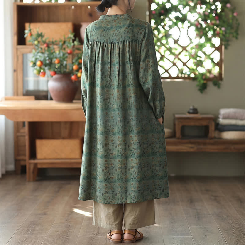 Buddha Stones Frühling/Herbst Retro Boho Kleid mit Knopfleiste, Streifenmuster, Blumenmuster, langen Ärmeln und Tasche für Damen - image 7