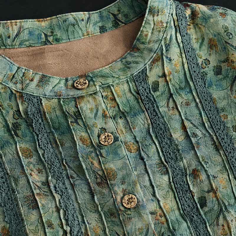 Buddha Stones Frühling/Herbst Retro Boho Kleid mit Knopfleiste, Streifenmuster, Blumenmuster, langen Ärmeln und Tasche für Damen - image 11