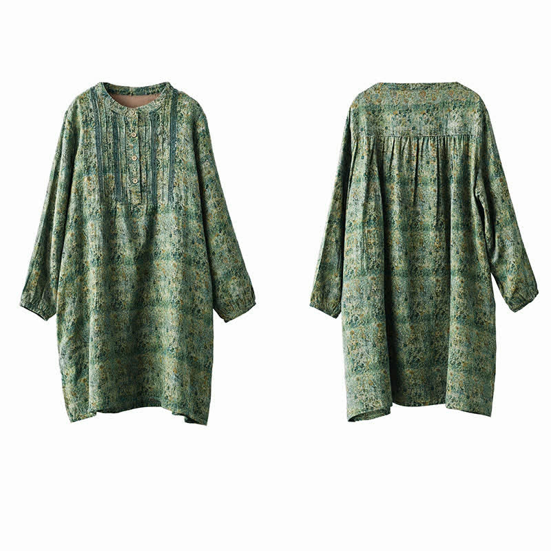 Buddha Stones Frühling/Herbst Retro Boho Kleid mit Knopfleiste, Streifenmuster, Blumenmuster, langen Ärmeln und Tasche für Damen - image 8