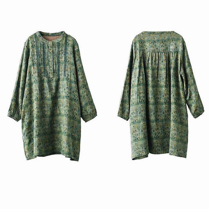 Buddha Stones Frühling/Herbst Retro Boho Kleid mit Knopfleiste, Streifenmuster, Blumenmuster, langen Ärmeln und Tasche für Damen - image 8