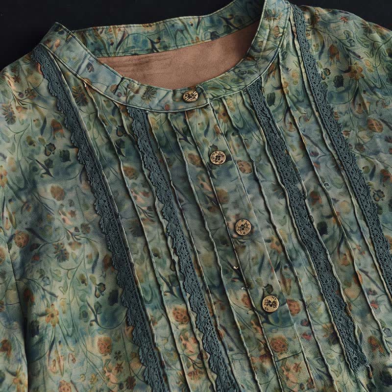 Buddha Stones Frühling/Herbst Retro Boho Kleid mit Knopfleiste, Streifenmuster, Blumenmuster, langen Ärmeln und Tasche für Damen - image 9