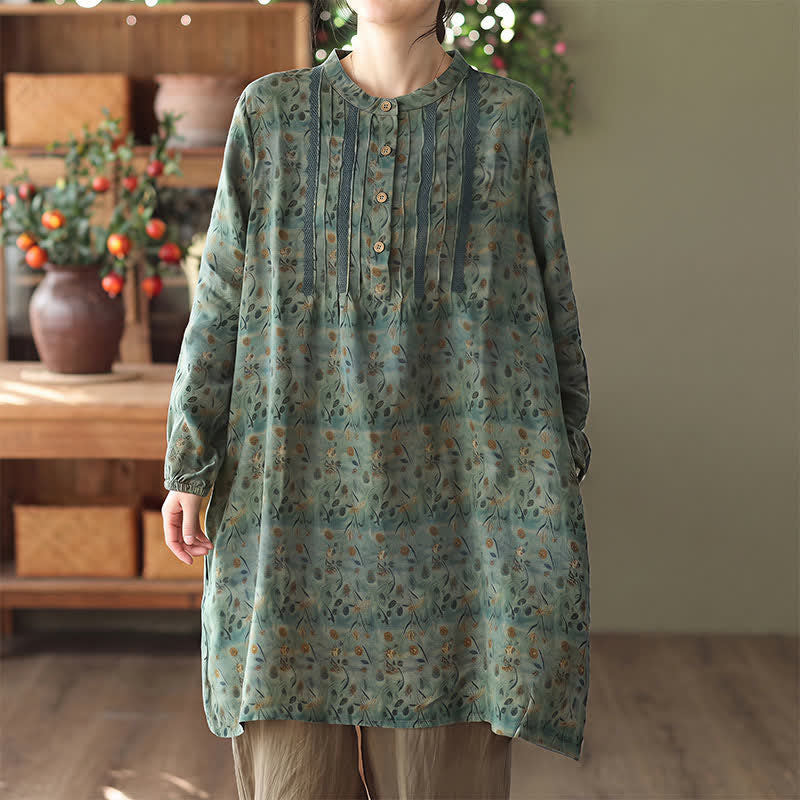 Buddha Stones Frühling/Herbst Retro Boho Kleid mit Knopfleiste, Streifenmuster, Blumenmuster, langen Ärmeln und Tasche für Damen - SeaGreen - US14, UK/AU18, EU46 (2XL) - image 4