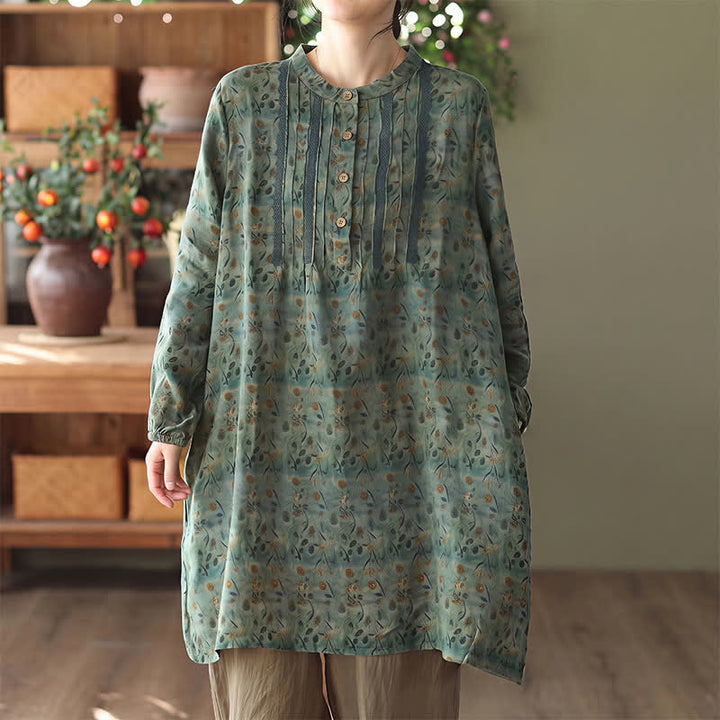 Buddha Stones Frühling/Herbst Retro Boho Kleid mit Knopfleiste, Streifenmuster, Blumenmuster, langen Ärmeln und Tasche für Damen - SeaGreen - US14, UK/AU18, EU46 (2XL) - image 4