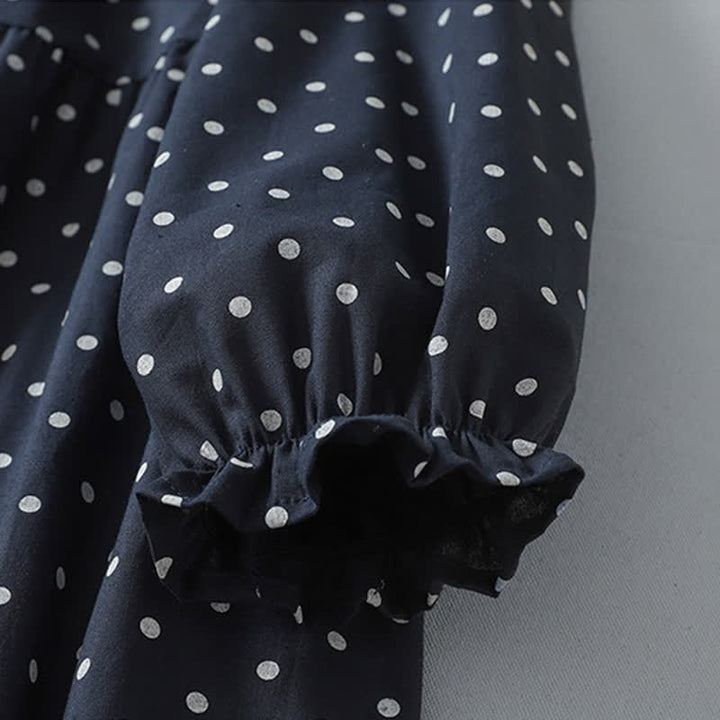Buddha Stones Frühlingshaftes Vintage-Kleid mit Stufenmuster, Polka-Dots, langen Ärmeln und Taschen - image 3