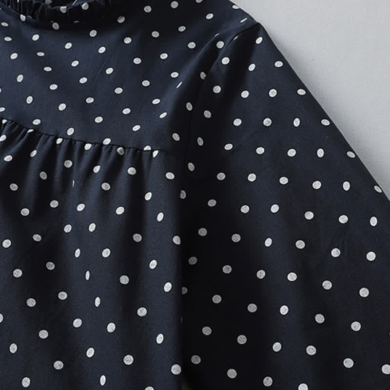 Buddha Stones Frühlingshaftes Vintage-Kleid mit Stufenmuster, Polka-Dots, langen Ärmeln und Taschen - image 2