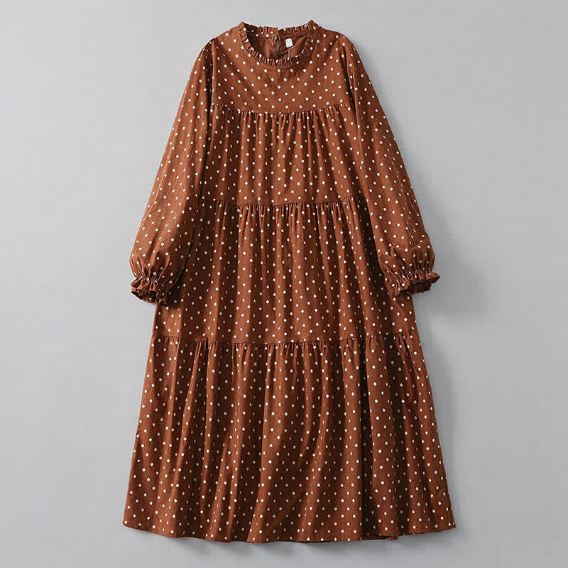Buddha Stones Frühlingshaftes Vintage-Kleid mit Stufenmuster, Polka-Dots, langen Ärmeln und Taschen - image 5