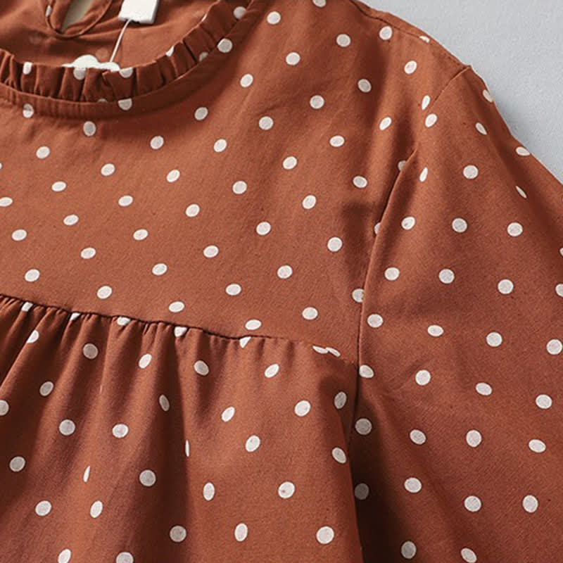 Buddha Stones Frühlingshaftes Vintage-Kleid mit Stufenmuster, Polka-Dots, langen Ärmeln und Taschen - image 9