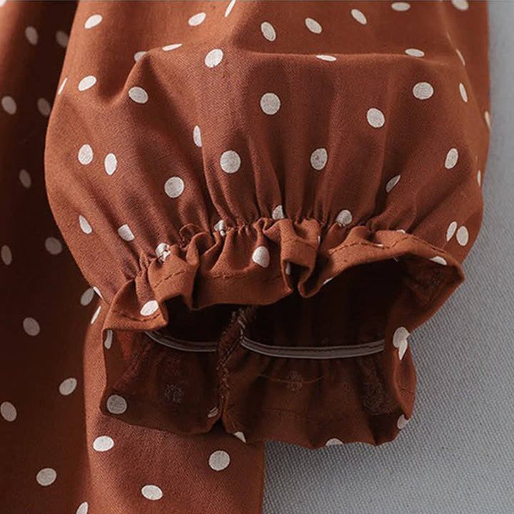 Buddha Stones Frühlingshaftes Vintage-Kleid mit Stufenmuster, Polka-Dots, langen Ärmeln und Taschen - image 11