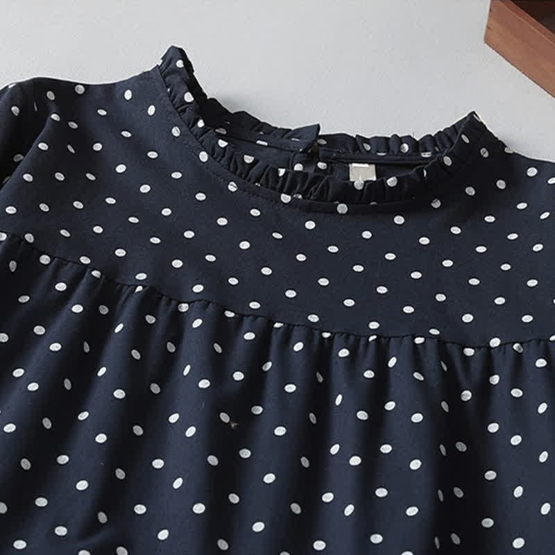 Buddha Stones Frühlingshaftes Vintage-Kleid mit Stufenmuster, Polka-Dots, langen Ärmeln und Taschen - image 1