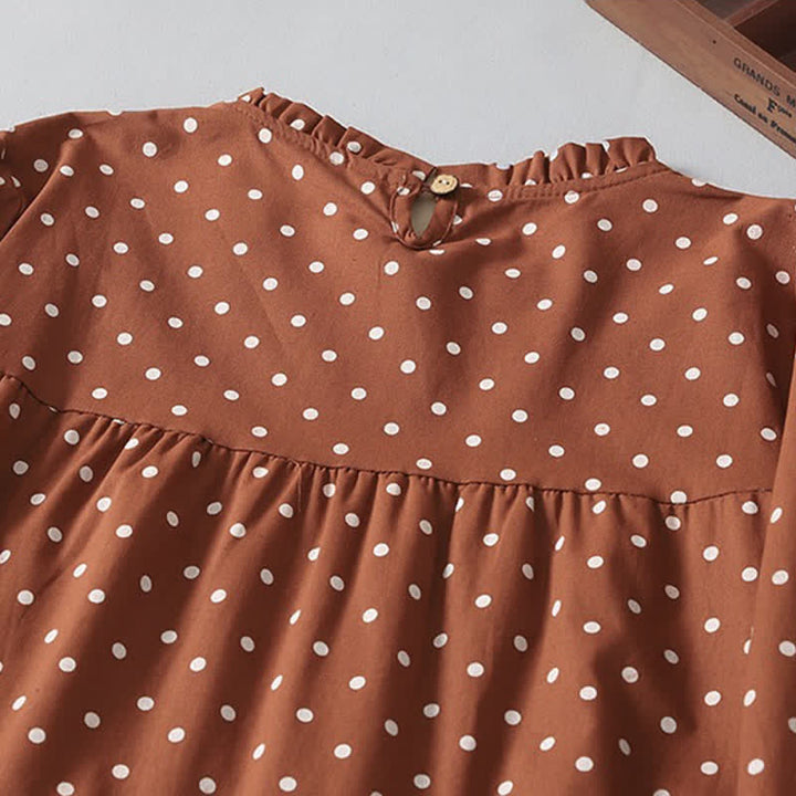 Buddha Stones Frühlingshaftes Vintage-Kleid mit Stufenmuster, Polka-Dots, langen Ärmeln und Taschen - image 8