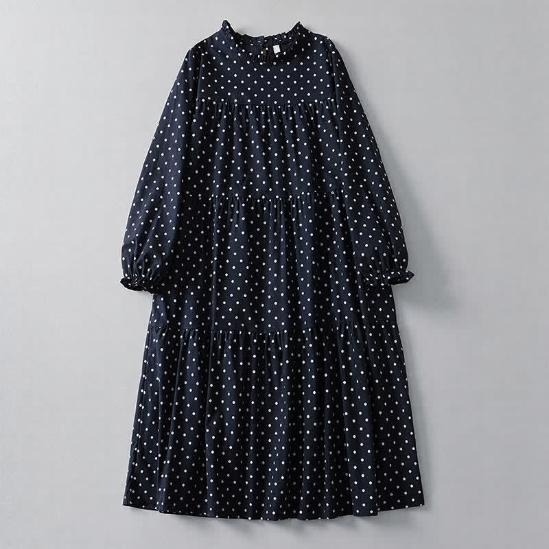 Buddha Stones Frühlingshaftes Vintage-Kleid mit Stufenmuster, Polka-Dots, langen Ärmeln und Taschen - Marine - US14, UK/AU18, EU46 (2XL) - image 0