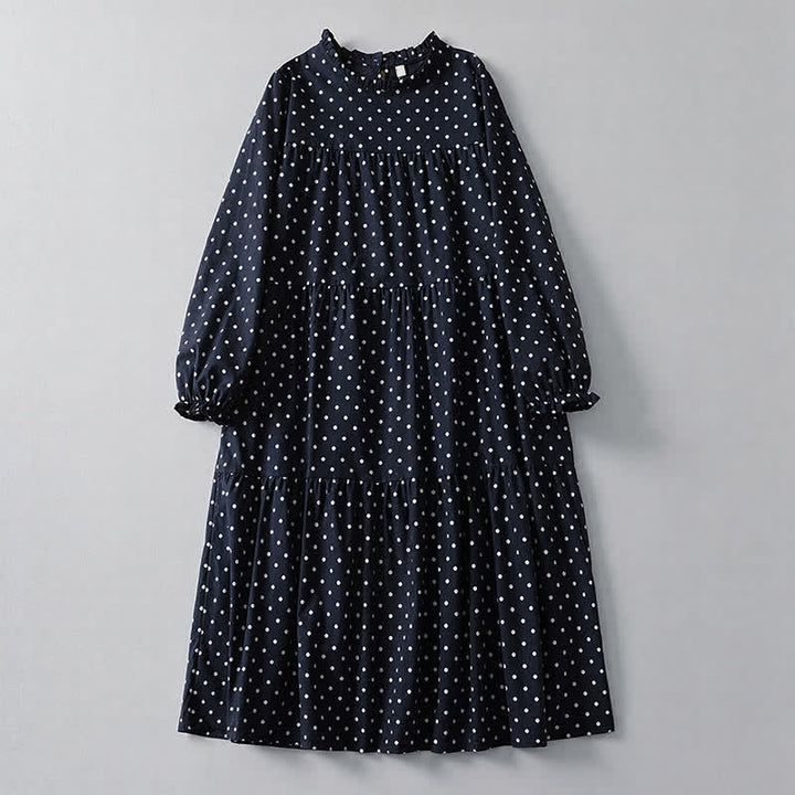 Buddha Stones Frühlingshaftes Vintage-Kleid mit Stufenmuster, Polka-Dots, langen Ärmeln und Taschen - Marine - US14, UK/AU18, EU46 (2XL) - image 0