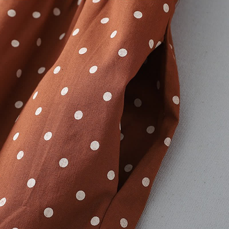 Buddha Stones Frühlingshaftes Vintage-Kleid mit Stufenmuster, Polka-Dots, langen Ärmeln und Taschen - image 10