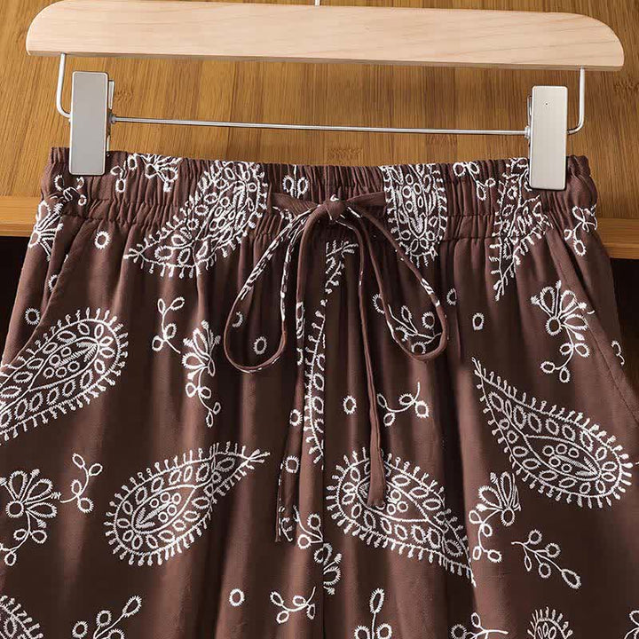 Buddha Stones Lässige, knöchellange Hose im Boho-Stil mit Kordelzug und Paisley-Muster, gerades Bein und Tasche für Damen, ideal für Frühling und Sommer. - image 3