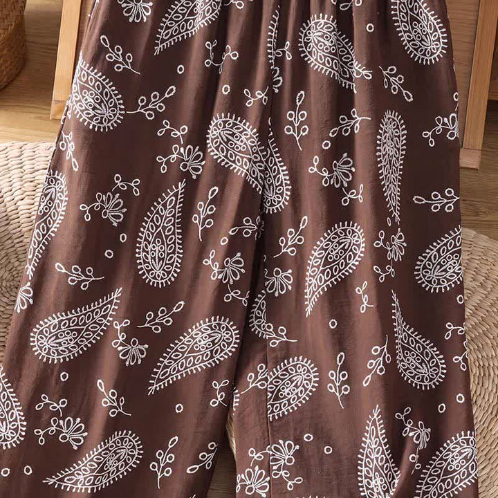 Buddha Stones Lässige, knöchellange Hose im Boho-Stil mit Kordelzug und Paisley-Muster, gerades Bein und Tasche für Damen, ideal für Frühling und Sommer. - image 8