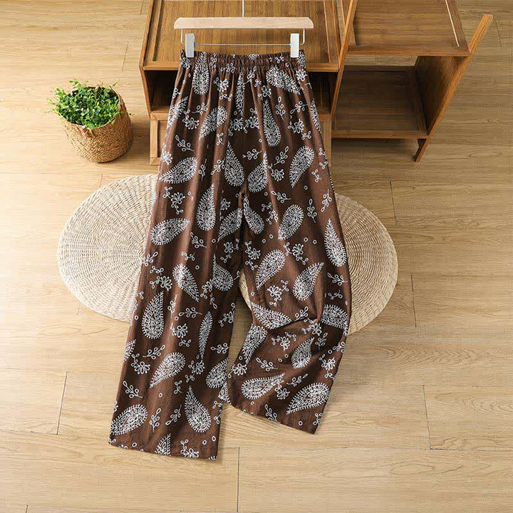 Buddha Stones Lässige, knöchellange Hose im Boho-Stil mit Kordelzug und Paisley-Muster, gerades Bein und Tasche für Damen, ideal für Frühling und Sommer. - image 1