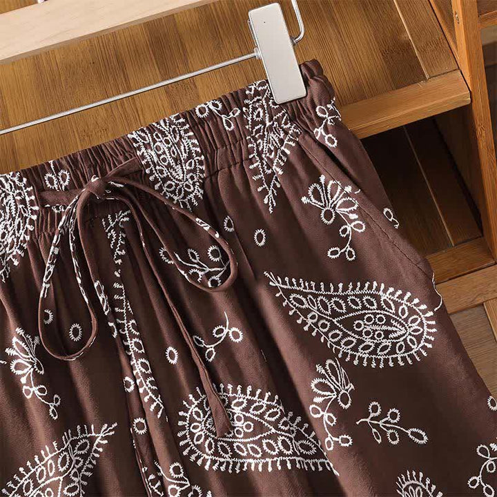 Buddha Stones Lässige, knöchellange Hose im Boho-Stil mit Kordelzug und Paisley-Muster, gerades Bein und Tasche für Damen, ideal für Frühling und Sommer. - image 6