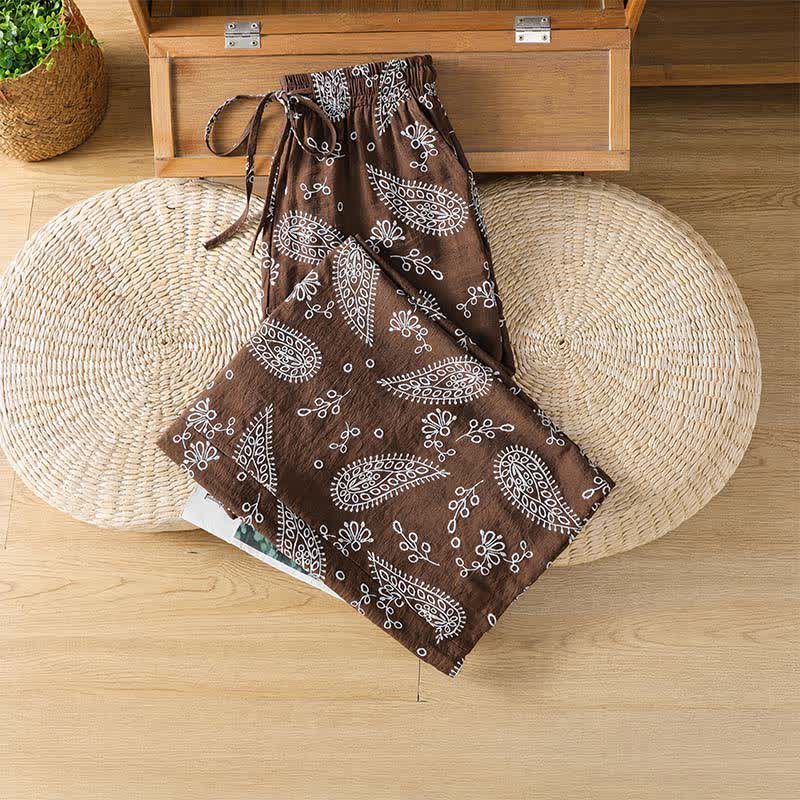 Buddha Stones Lässige, knöchellange Hose im Boho-Stil mit Kordelzug und Paisley-Muster, gerades Bein und Tasche für Damen, ideal für Frühling und Sommer. - image 2