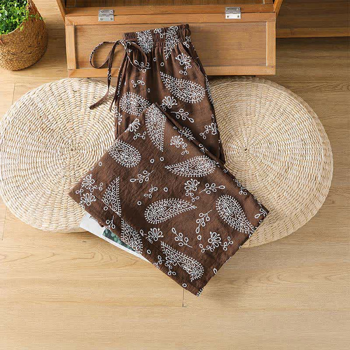 Buddha Stones Lässige, knöchellange Hose im Boho-Stil mit Kordelzug und Paisley-Muster, gerades Bein und Tasche für Damen, ideal für Frühling und Sommer. - image 2