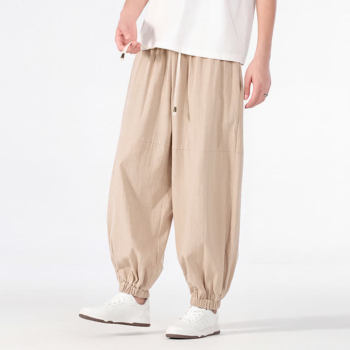 Buddha Stones Lässige, minimalistische Haremshose für Herren aus Baumwoll-Leinen-Mischgewebe mit Kordelzug und Tasche für Frühling und Sommer - Weizen - US/UK/AU54, EU64 (9XL) - image 17