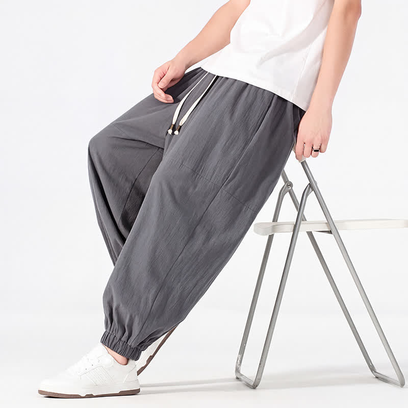Buddha Stones Lässige, minimalistische Haremshose für Herren aus Baumwoll-Leinen-Mischgewebe mit Kordelzug und Tasche für Frühling und Sommer - image 16