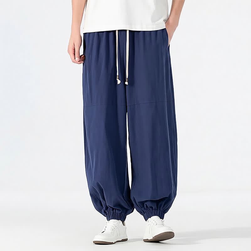 Buddha Stones Lässige, minimalistische Haremshose für Herren aus Baumwoll-Leinen-Mischgewebe mit Kordelzug und Tasche für Frühling und Sommer - Marine - US/UK/AU54, EU64 (9XL) - image 0